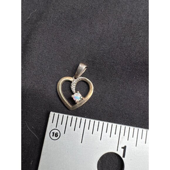Gold Plated 925 Opal & CZ Heart Pendant With Bail - Picture 4 of 4